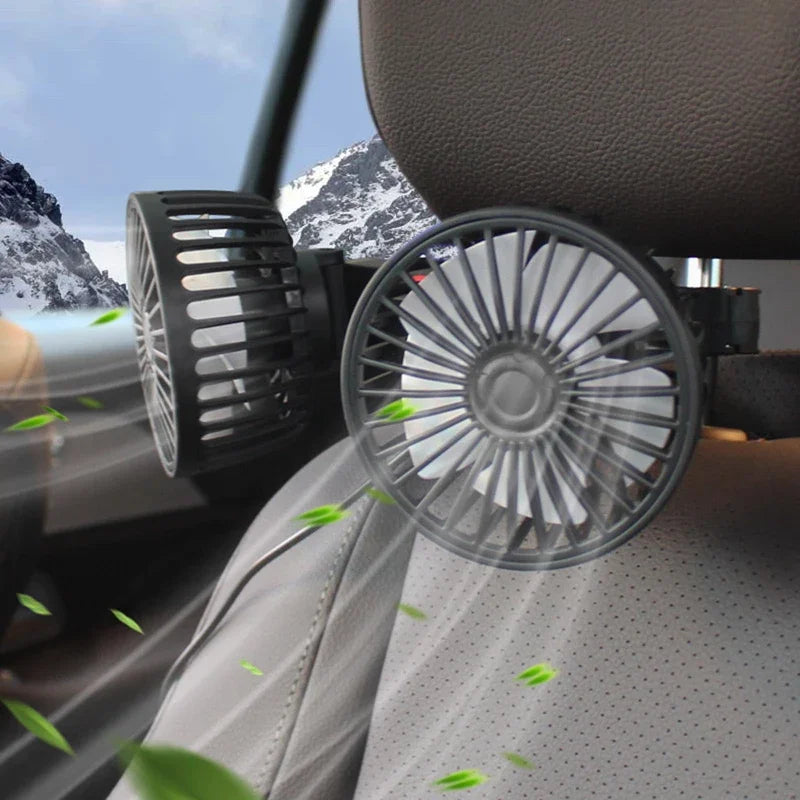 Portable USB Automotive Fan 360 Degree Rotatable Dual Head Electric Air Conditioner Seat Fan for Home Office 3 Speed Options