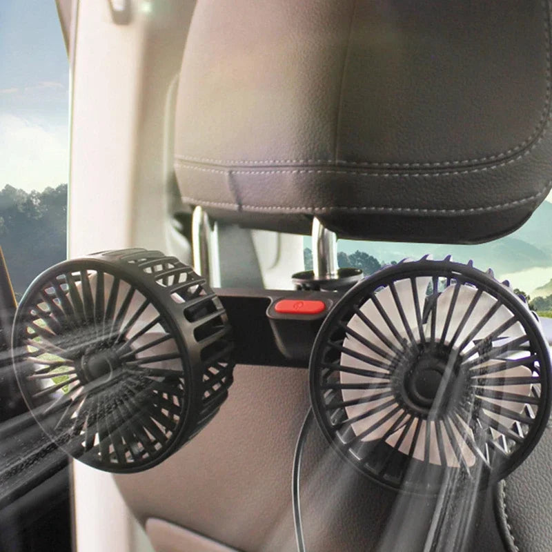 Portable USB Automotive Fan 360 Degree Rotatable Dual Head Electric Air Conditioner Seat Fan for Home Office 3 Speed Options